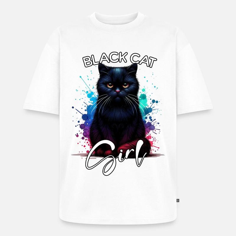 Grumpy Black Cat Mädchen Schwarze Katze - Unisex Premium Oversized Bio T-Shirt - Weiß