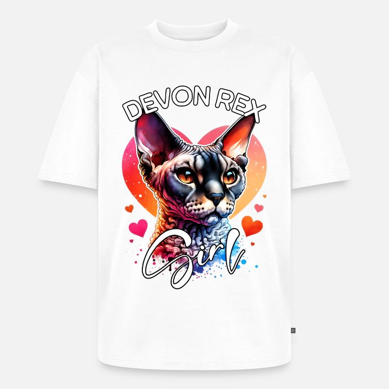 Devon Rex Mädchen Devon Rex - Unisex Premium Oversized Bio T-Shirt - Weiß