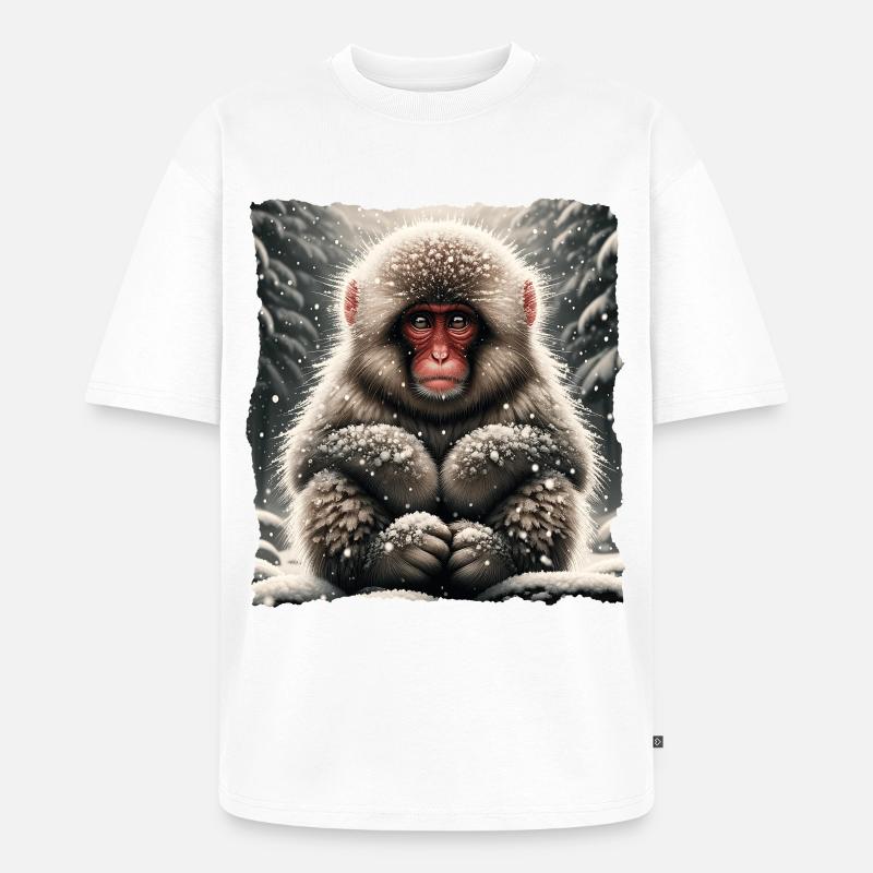 Schneeaffe Snow Monkey - Unisex Premium Oversized Bio T-Shirt - Weiß