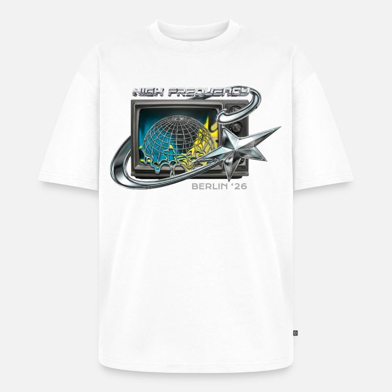 High Frequency Berlin 26 Retro Tech - Unisex Premium Oversized Bio T-Shirt - Weiß