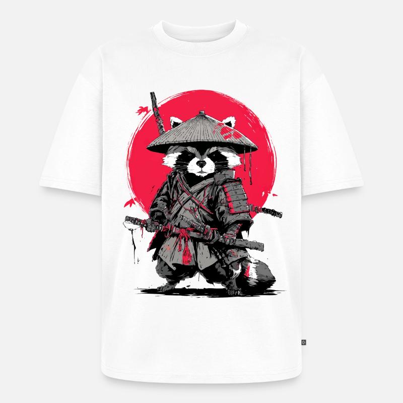 Waschbär-Samurai unter Crimson Moon - Unisex Premium Oversized Bio T-Shirt - Weiß