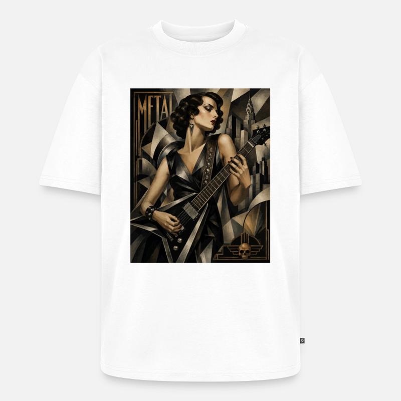 Gothic Gitarrenheldin Deco Stil - Unisex Premium Oversized Bio T-Shirt - Weiß