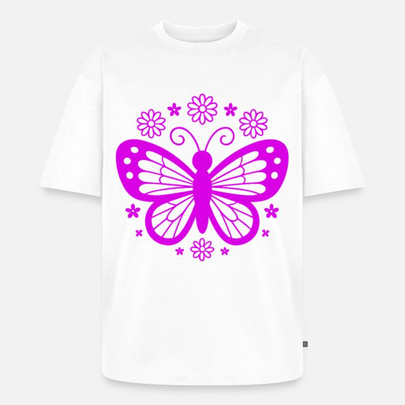 Pinkschmetterling Blütentraum - Unisex Premium Oversized Bio T-Shirt - Weiß