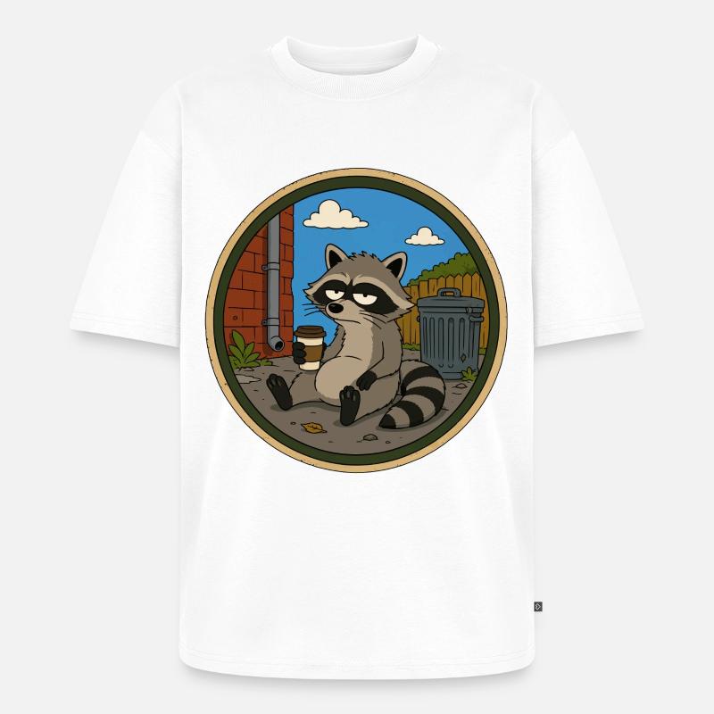 Waschbär in der Kaffeepause - Unisex Premium Oversized Bio T-Shirt - Weiß