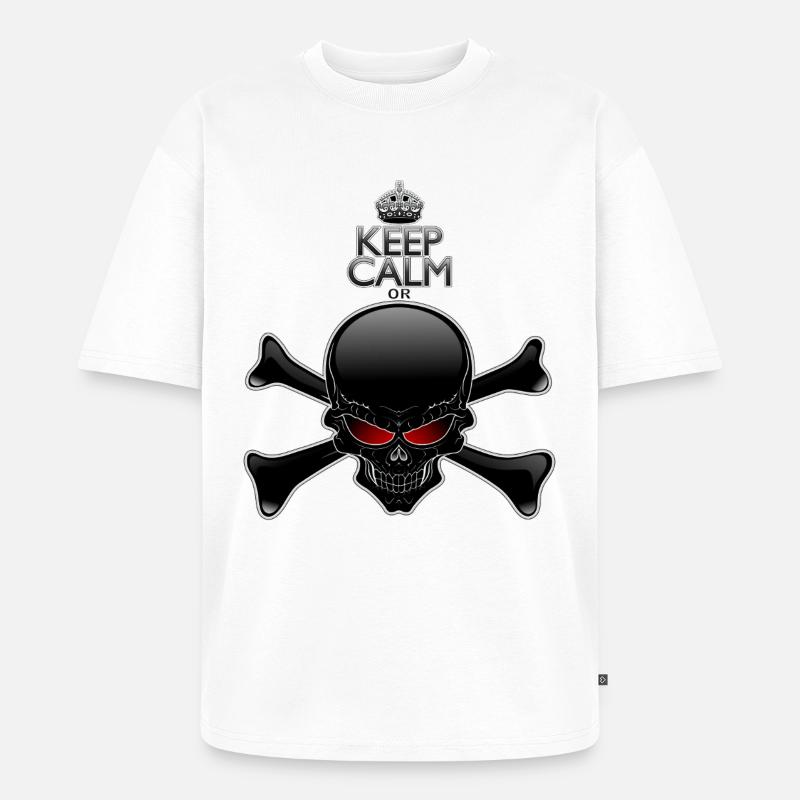 Bleib ruhig oder sterbe, Schwarzer Schädel - Unisex Premium Oversized Bio T-Shirt - Weiß