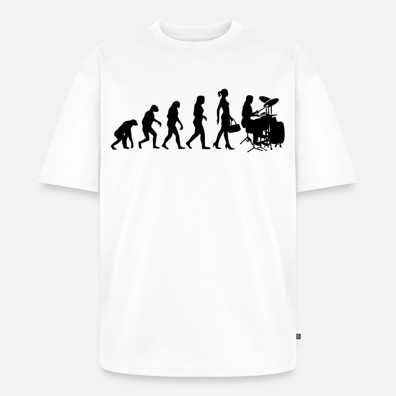 Evolution Schlagzeugerin Percussion Drummer - Unisex Premium Oversized Bio T-Shirt - Weiß