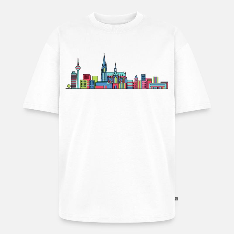 Kölner Stadtschirm Dom: Moderne Linienkunst - Unisex Premium Oversized Bio T-Shirt - Weiß