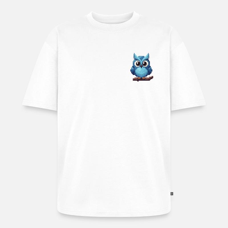 Pixel Eule – Retro 8-Bit Style - Unisex Premium Oversized Bio T-Shirt - Weiß