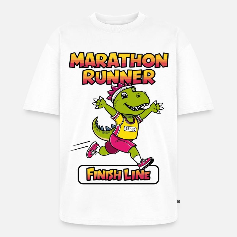 T-Rex Marathon Läufer - Unisex Premium Oversized Bio T-Shirt - Weiß