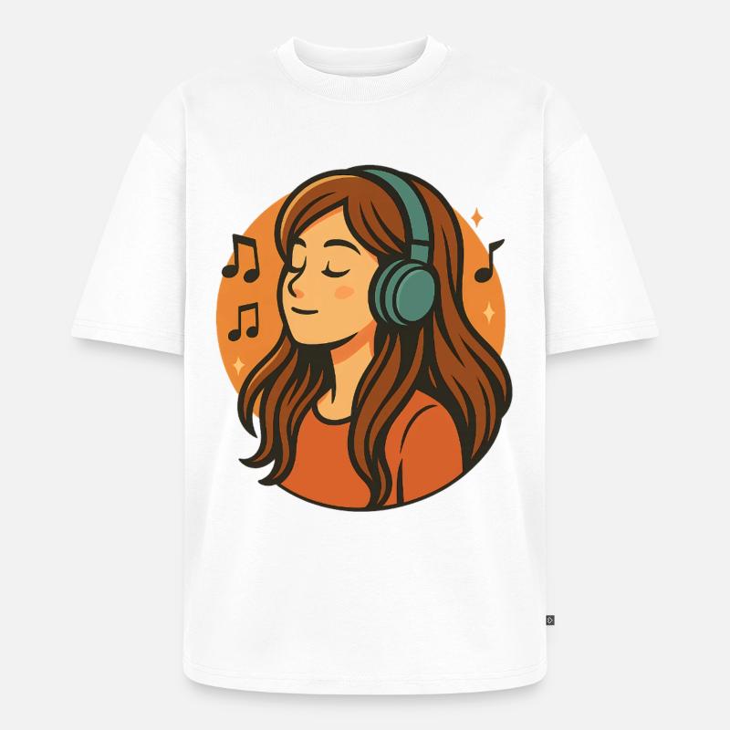 Mädchen hört entspannte Musik mit Kopfhörern - Unisex Premium Oversized Bio T-Shirt - Weiß