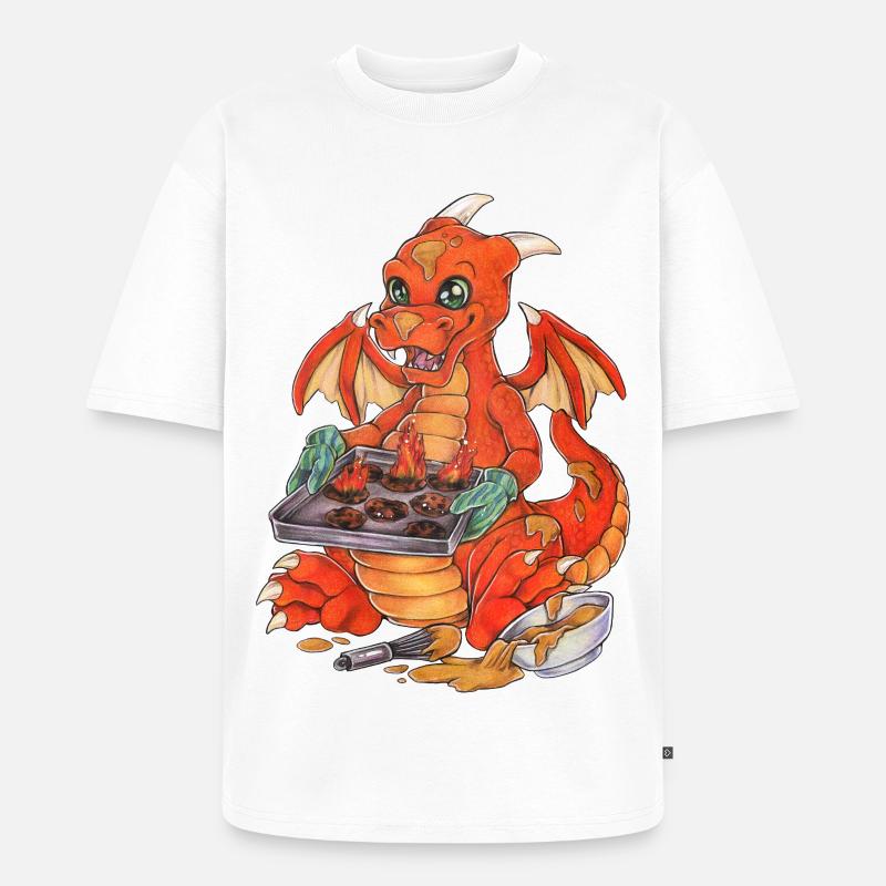 Witziger Drache Plätzchen Backen Weihnachten - Unisex Premium Oversized Bio T-Shirt - Weiß