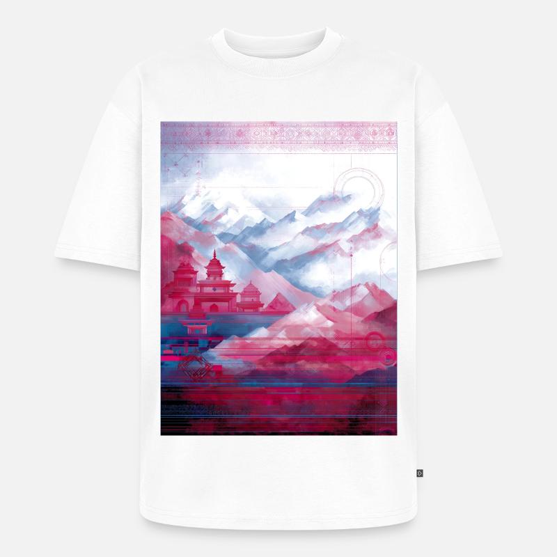 Psy-Art | Tempel im Himalaya - Unisex Premium Oversized Bio T-Shirt - Weiß
