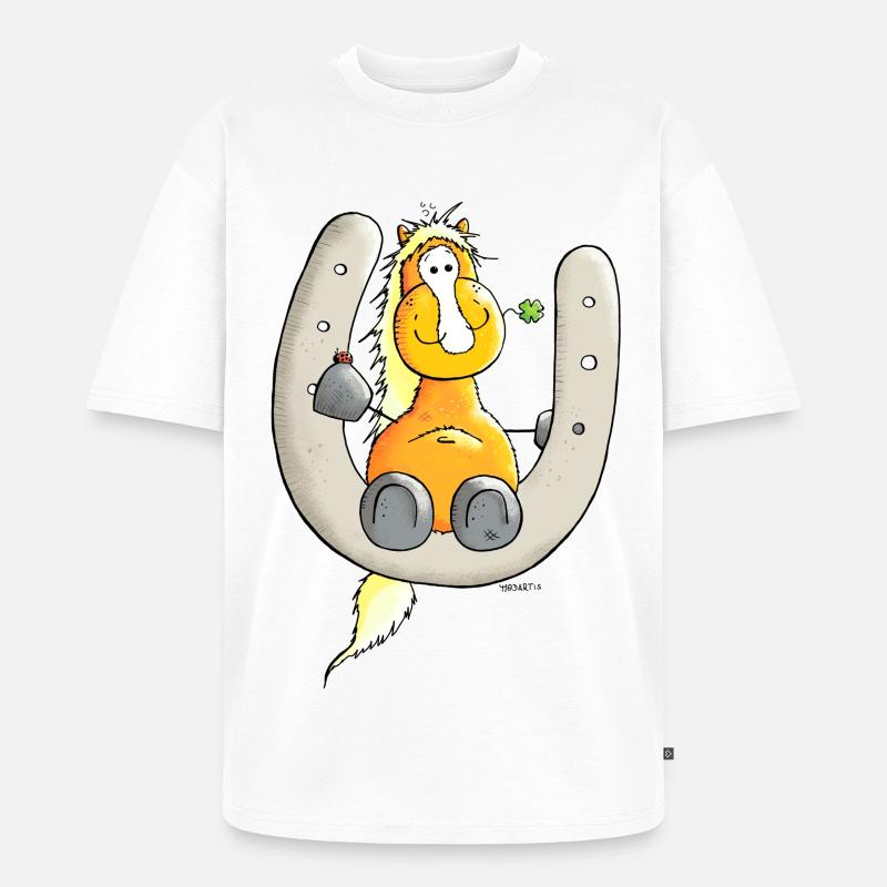 Glückspferd - Pferd - Glück - Unisex Premium Oversized Bio T-Shirt - Weiß