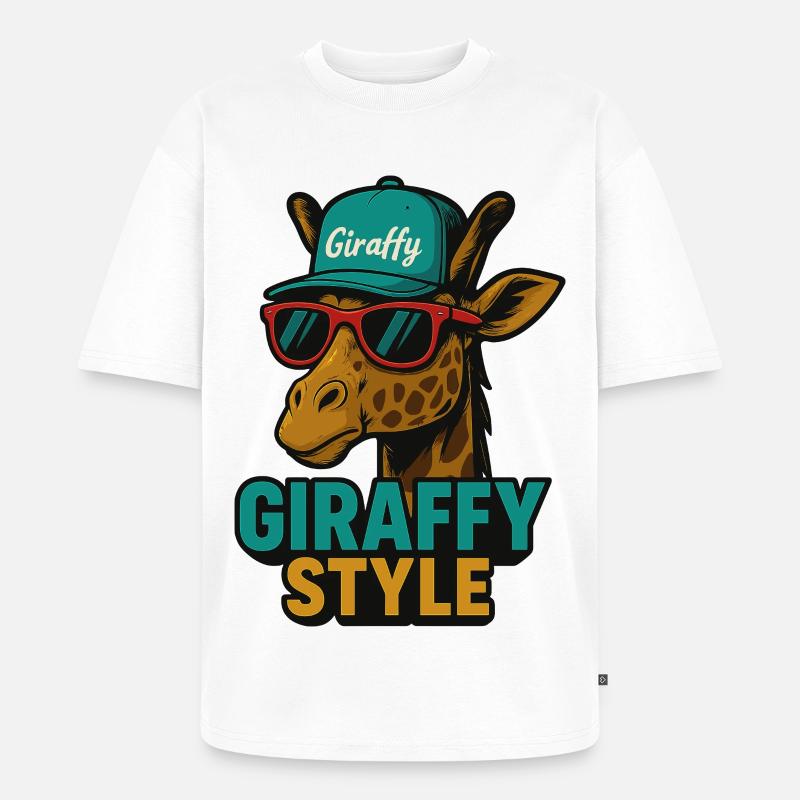 Giraffy Style Giraffe mit Cap - Unisex Premium Oversized Bio T-Shirt - Weiß
