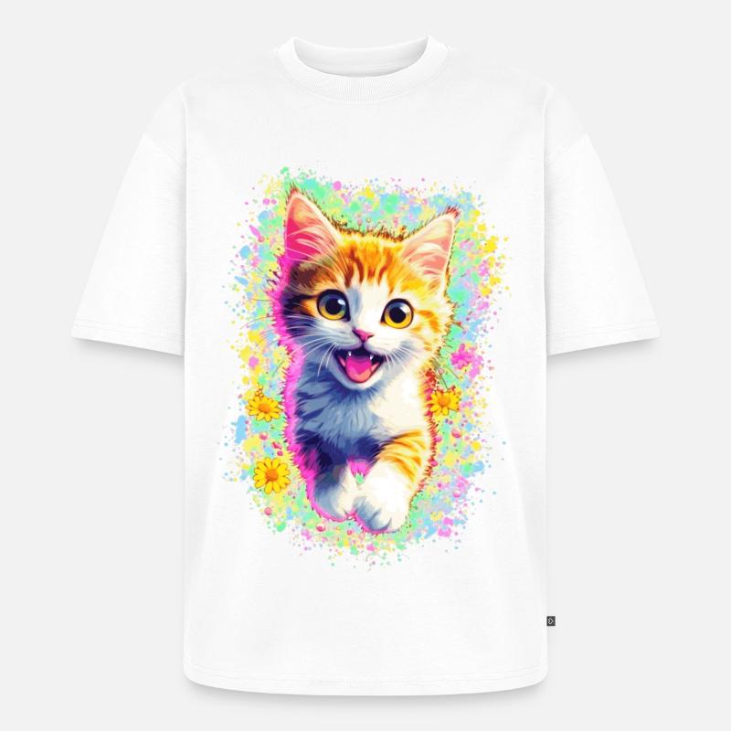 Glückliches Kätzchen 🌼🌸 - Unisex Premium Oversized Bio T-Shirt - Weiß