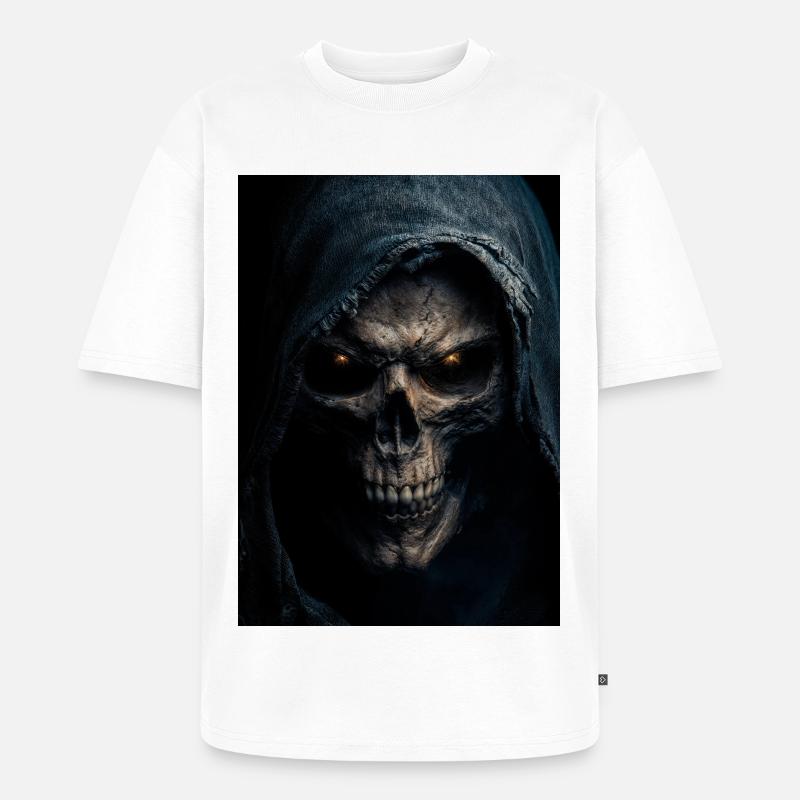 Schädel mit Kapuze Sensenmann - Unisex Premium Oversized Bio T-Shirt - Weiß