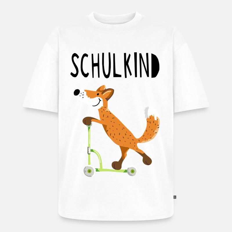 Endlich Schuldkind - Kleiner Fuchs mit Roller - Unisex Premium Oversized Bio T-Shirt - Weiß