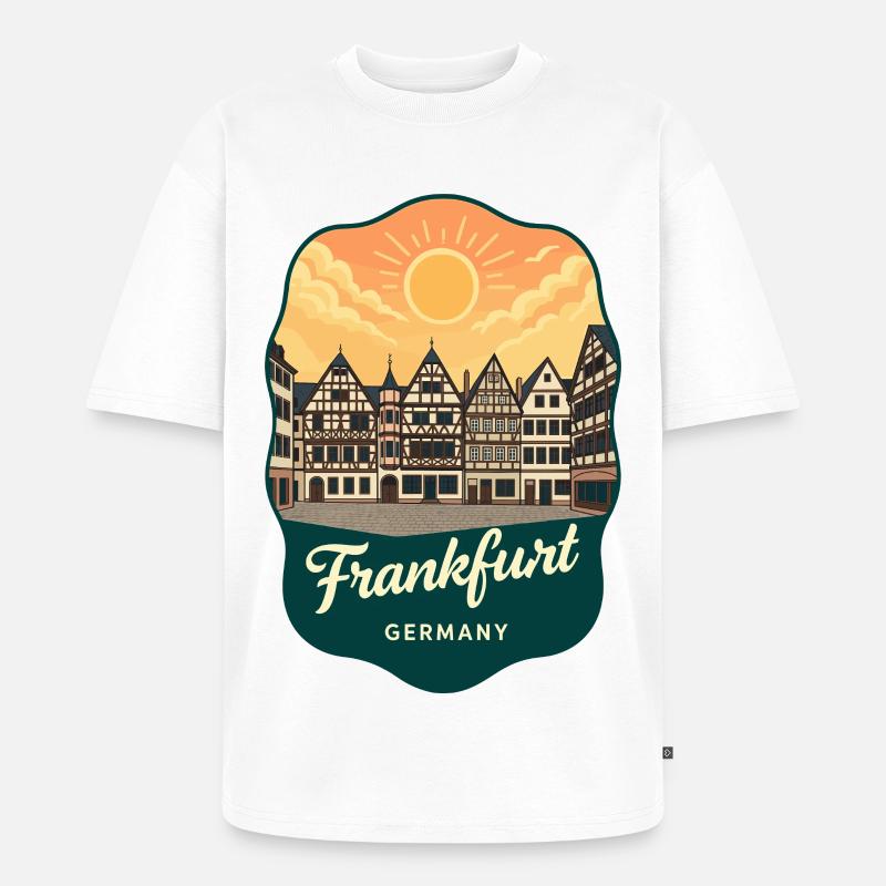Frankfurt Romer Retro Sunset Reiseabzeichen - Unisex Premium Oversized Bio T-Shirt - Weiß