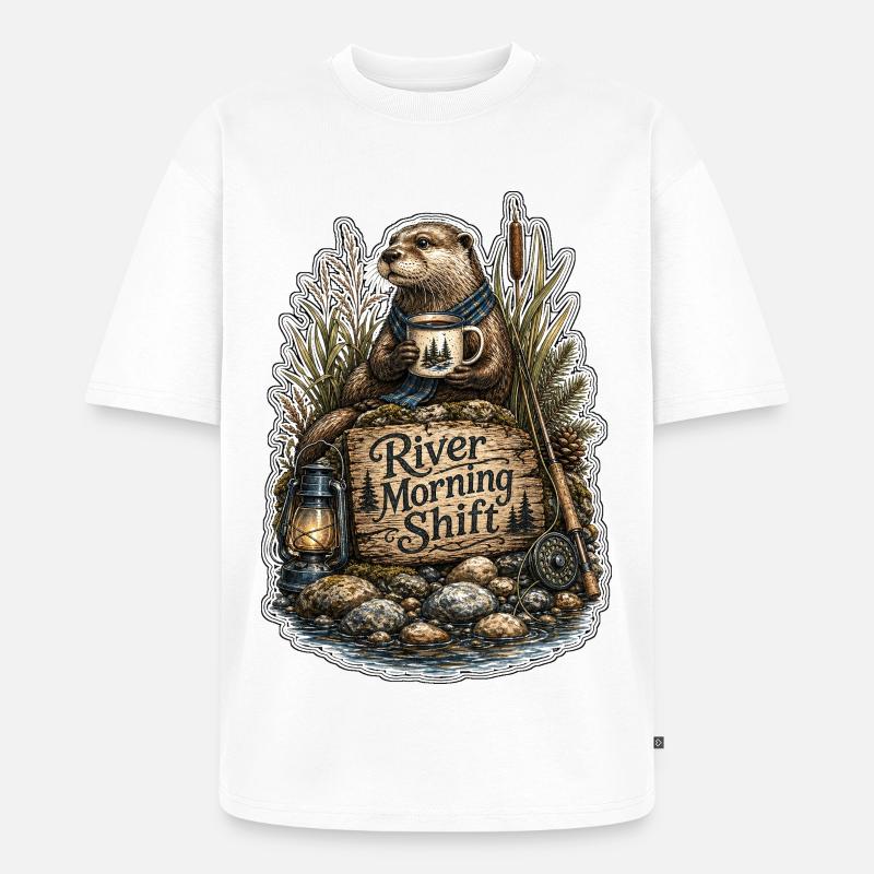 River Morning Shift Otter - Unisex Premium Oversized Bio T-Shirt - Weiß