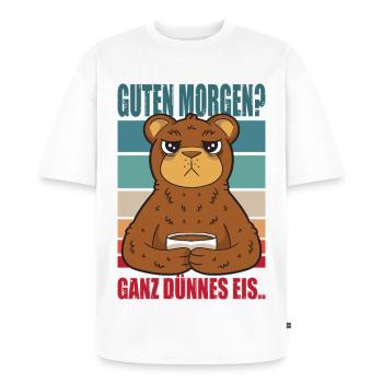 Lustiges Kaffee Bär Motiv Geschenk Büro Spruch - Unisex Premium Oversized Bio T-Shirt - Weiß - Vorne - Thijin (182cm) & Selfina (174cm)
