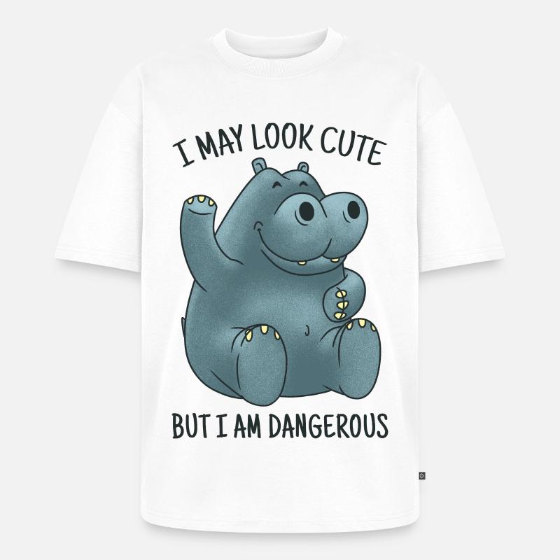 Friedlicher Nilpferd kann gefährlich werden  - Unisex Premium Oversized Bio T-Shirt - Weiß