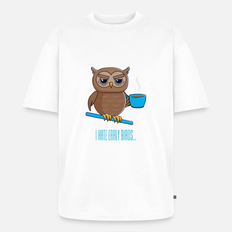 Nachteule mit Kaffee - Unisex Premium Oversized Bio T-Shirt - Weiß