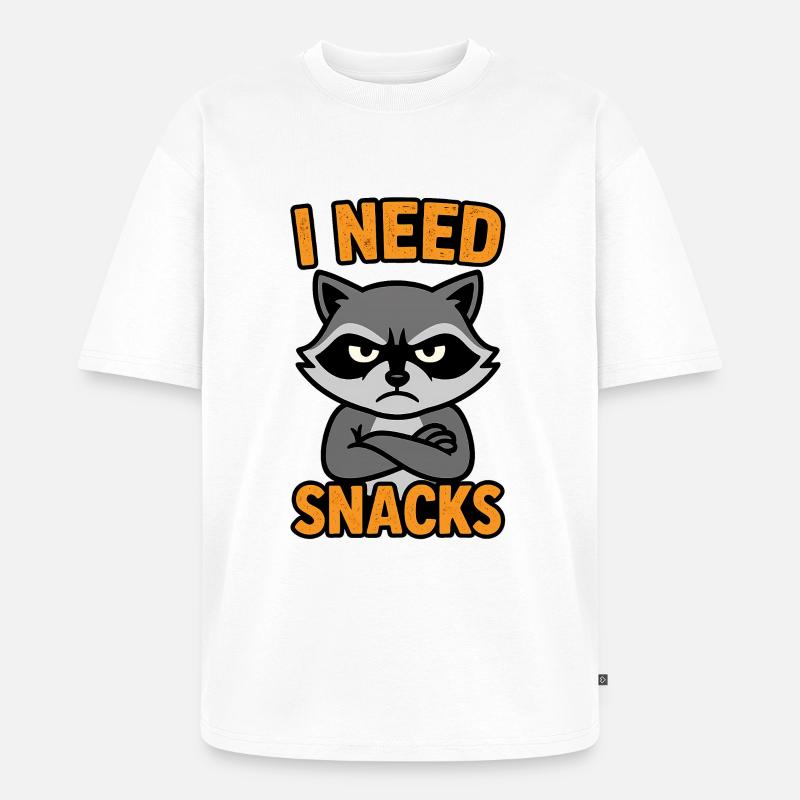 Grummelnder Waschbär I need Snacks - Unisex Premium Oversized Bio T-Shirt - Weiß