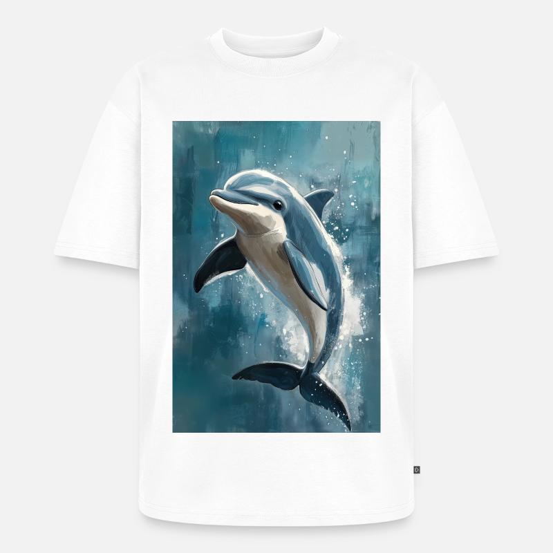 Illustration eines Delfins - Unisex Premium Oversized Bio T-Shirt - Weiß