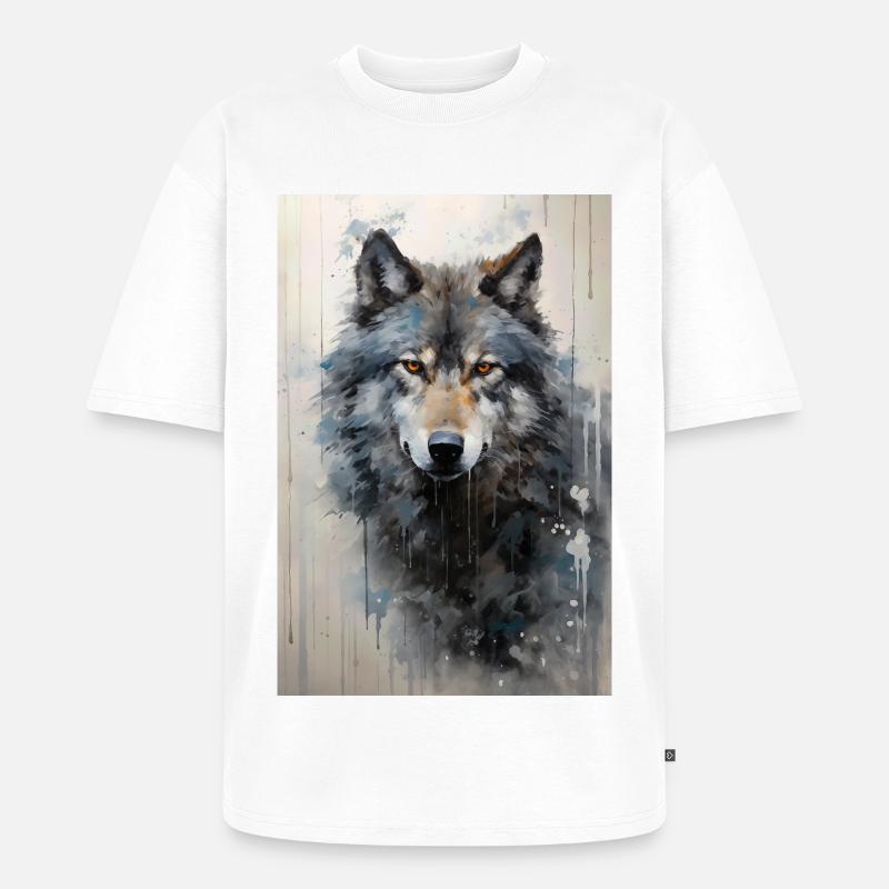 Illustration eines Wolfes - Unisex Premium Oversized Bio T-Shirt - Weiß