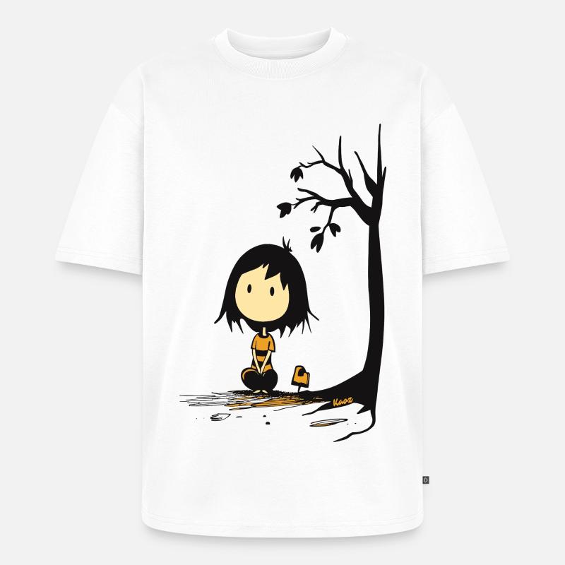 Wunderliches Mädchen unter sternenlosem Baum - Unisex Premium Oversized Bio T-Shirt - Weiß
