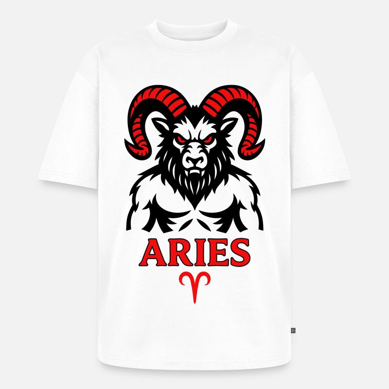 Aries Sternzeichen mit Hörnersymbol - Unisex Premium Oversized Bio T-Shirt - Weiß