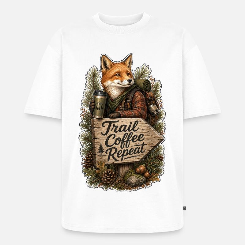 Trail Coffee Repeat Fuchs - Unisex Premium Oversized Bio T-Shirt - Weiß