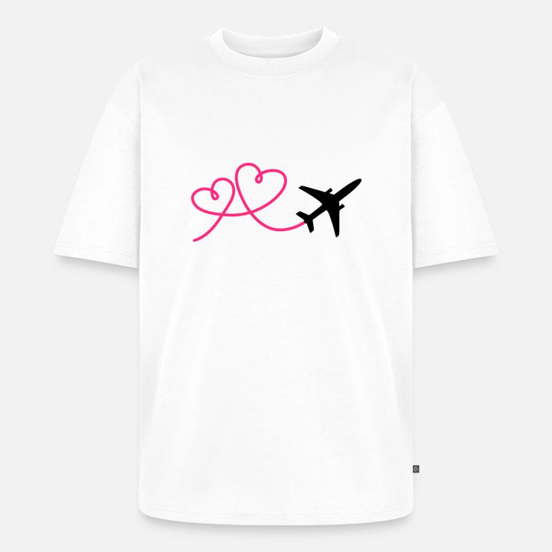 Flugzeug Flieger mit Herz - Unisex Premium Oversized Bio T-Shirt - Weiß
