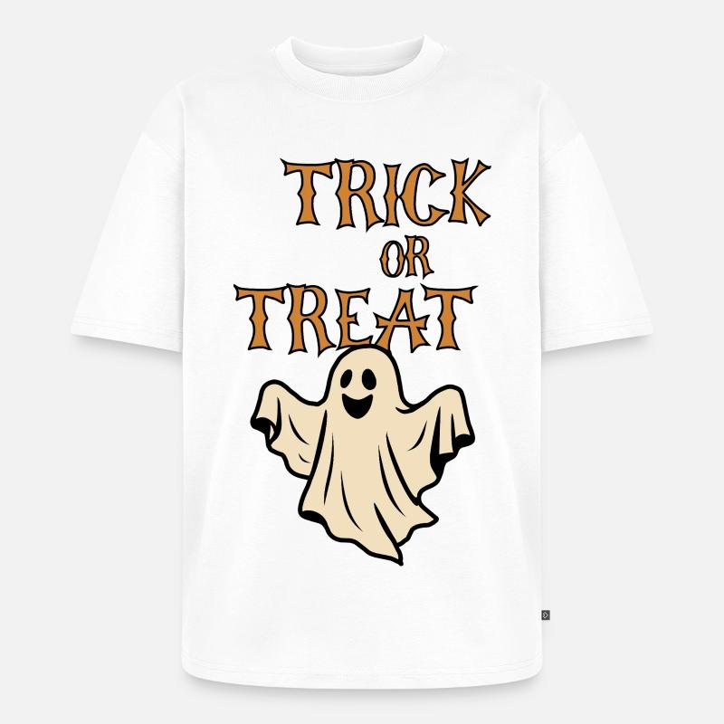 Trick oder Treat Geister Halloween Retro - Unisex Premium Oversized Bio T-Shirt - Weiß