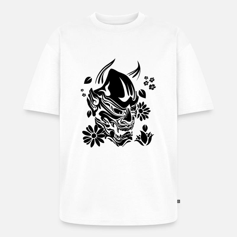 Teufel mit Blumen schwarz - Unisex Premium Oversized Bio T-Shirt - Weiß