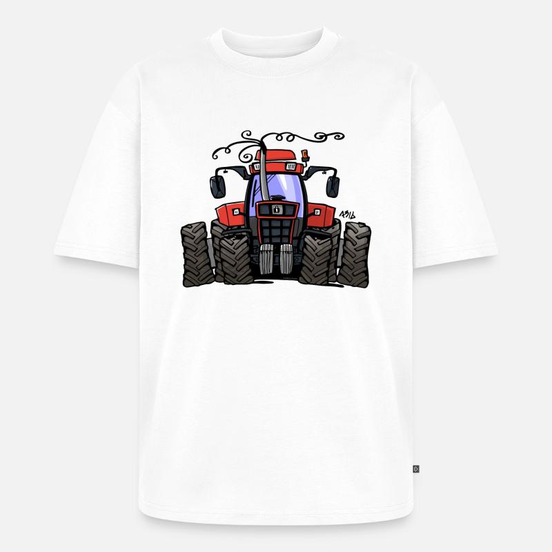 0251 Red tractor 1255 - Unisex Premium Oversized Bio T-Shirt - Weiß