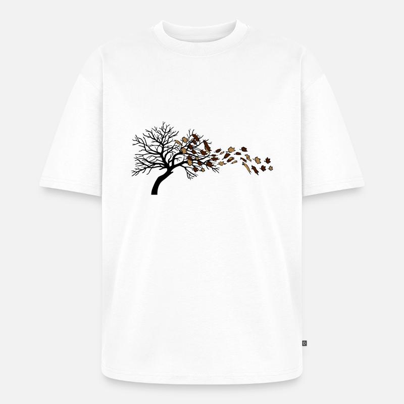 Herbstblätter wind baum - Unisex Premium Oversized Bio T-Shirt - Weiß