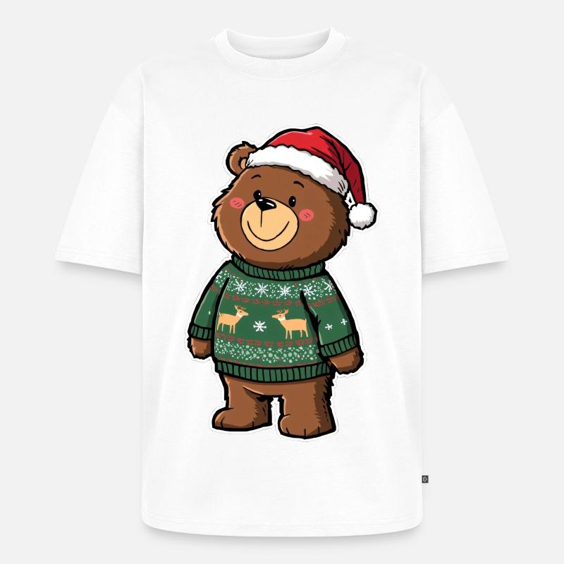 Ours mignon avec pull de Noël - T-shirt Premium bio oversize Unisexe - blanc