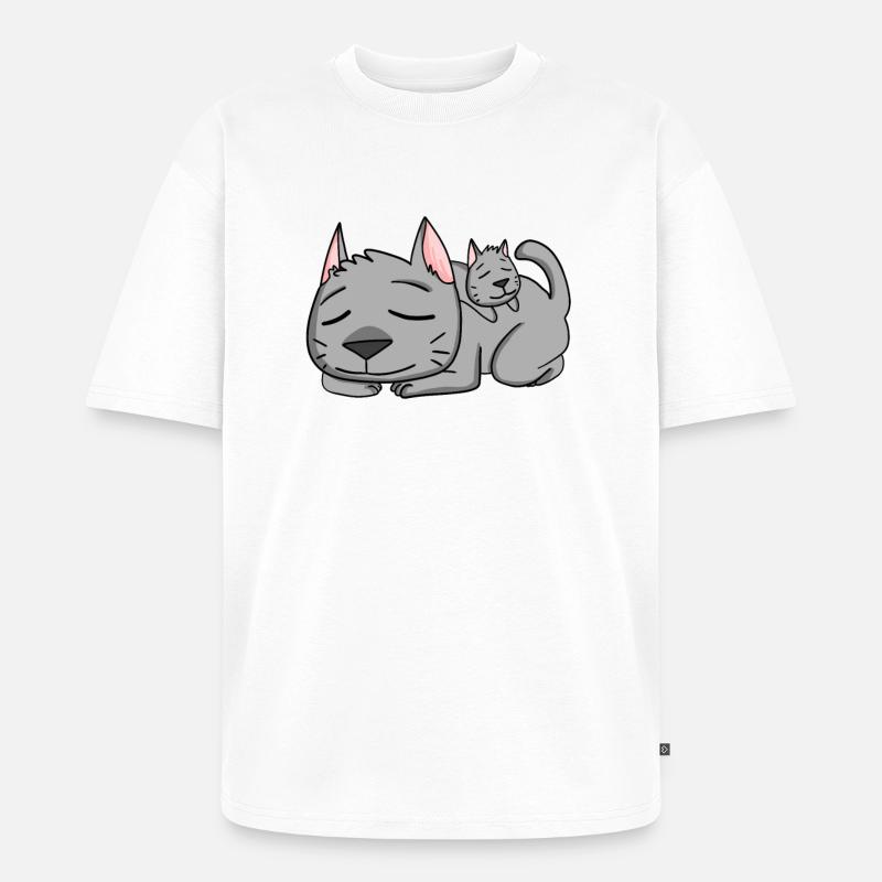 Chat avec bébé chat - T-shirt Premium bio oversize Unisexe - blanc