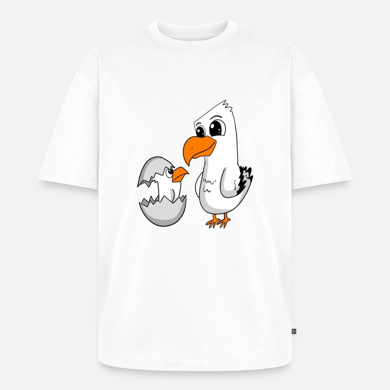 Möwe mit Baby Möwe - Unisex Premium Oversized Bio T-Shirt - Weiß