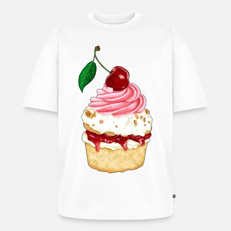 Schwarzwälder Kirschtörtchen - Unisex Premium Oversized Bio T-Shirt - Weiß