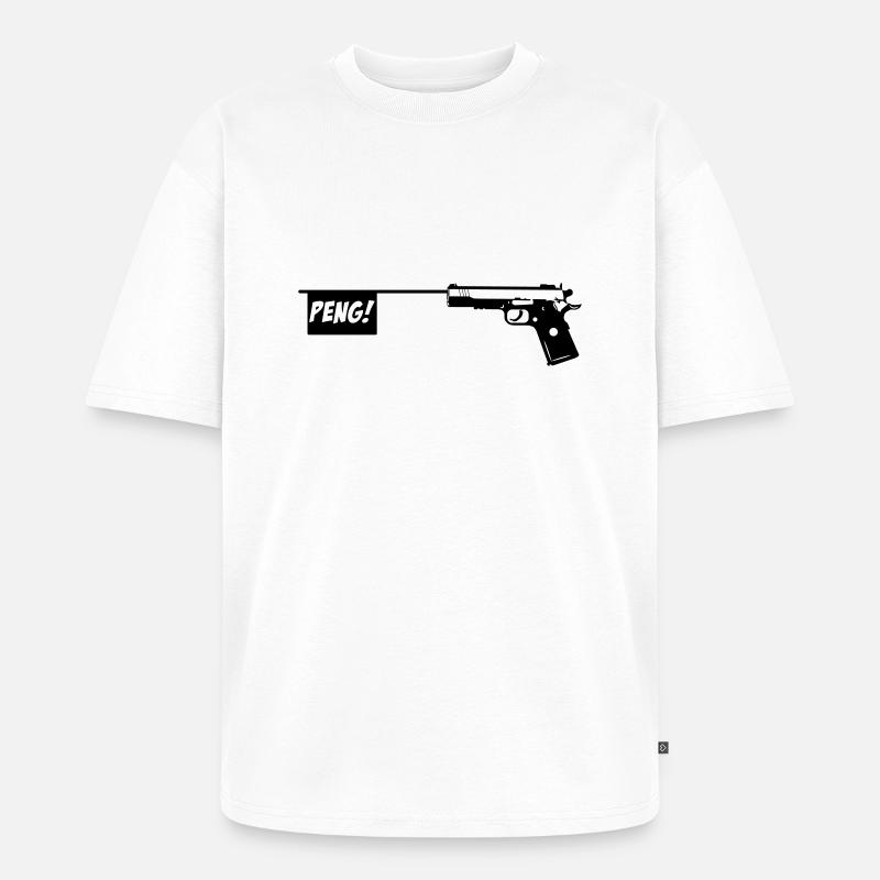 Pistole PENG! Scherzartikel Knarre 1c - Unisex Premium Oversized Bio T-Shirt - Weiß
