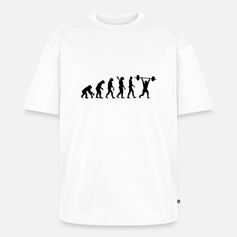 Gewichtheben Evolution - Unisex Premium Oversized Bio T-Shirt - Weiß