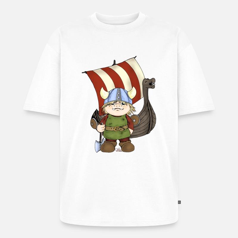 Wikinger Erik mit Schiff - Unisex Premium Oversized Bio T-Shirt - Weiß