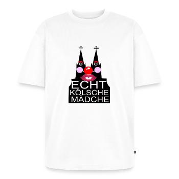 Kölsch Mädche Köln Kölle Dom Karneval Nase Alaaf - Unisex Premium Oversized Bio T-Shirt - Weiß - Vorne - Thijin (182cm) & Selfina (174cm)