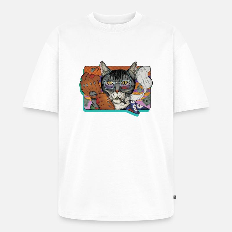 Verbrechen Katze - Unisex Premium Oversized Bio T-Shirt - Weiß