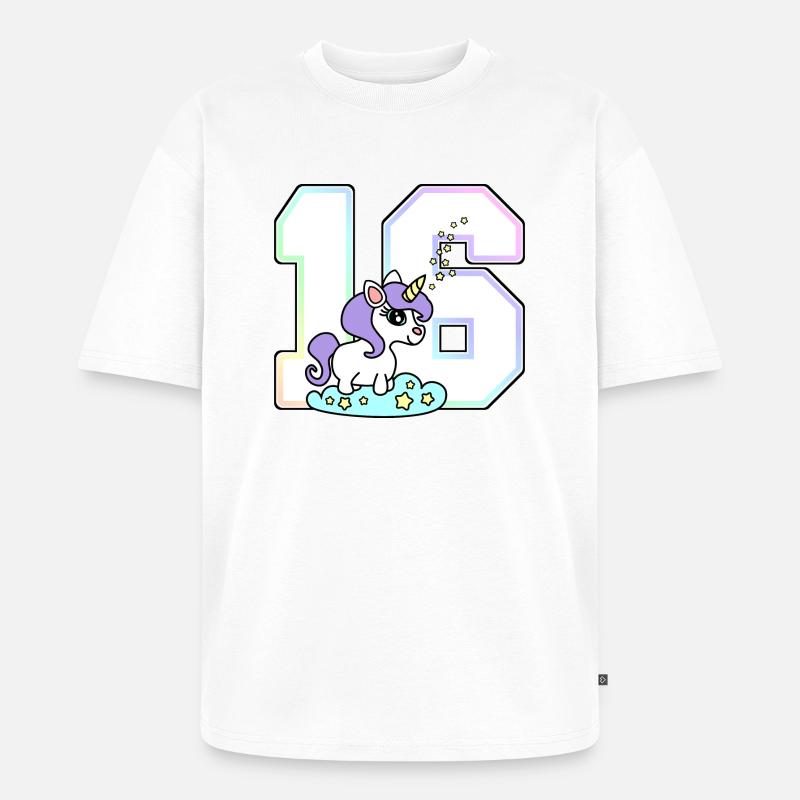 16 Nummer Einhorn - Unisex Premium Oversized Bio T-Shirt - Weiß