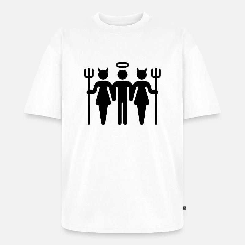 Devil-Cherub-Devil / Teufel-Engel-Teufel (M) - Unisex Premium Oversized Organic T-Shirt - white