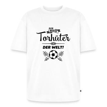 der beste torhüter - Unisex Premium Oversized Bio T-Shirt - Weiß - Vorne - Thijin (182cm) & Selfina (174cm)