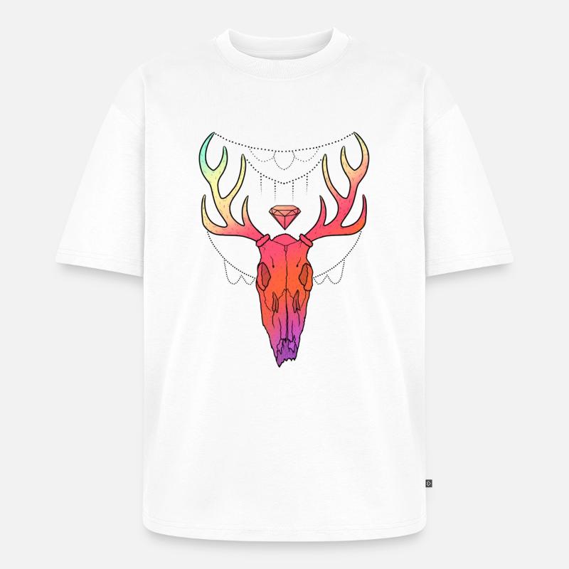 Hirschgeweih Schädel Lineart-Design - Unisex Premium Oversized Bio T-Shirt - Weiß